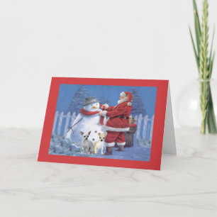 Chihuahua-Weihnachtskarte Sankt und Schneemann Feiertagskarte