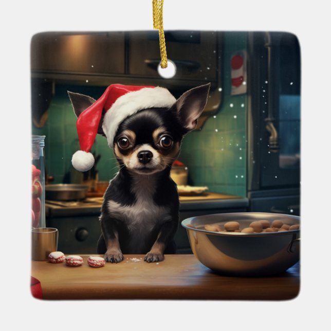 Chihuahua Weihnachtskekse Urlaub Keramikornament (Vorderseite)