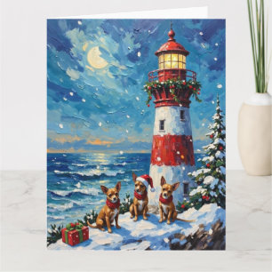 Chihuahua-Weihnachtsleuchtturm-Feiertag Karte