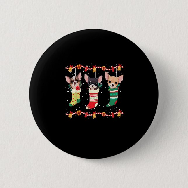 Chihuahua Weihnachtslicht Funny Xmas Dog Lover Es Button (Vorderseite)