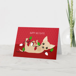 Chihuahua Weihnachtslichter Rot Feiertagskarte