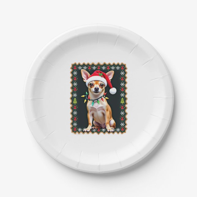 Chihuahua Weihnachtsmann Ugly Sweater Dog Lover X Pappteller (Vorderseite)