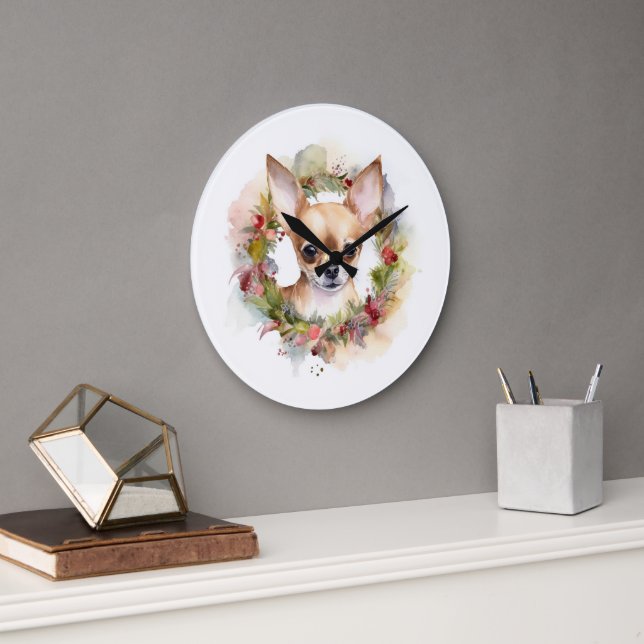 Chihuahua Weihnachtsmann Weihnachtsfest Große Wanduhr (Büro)