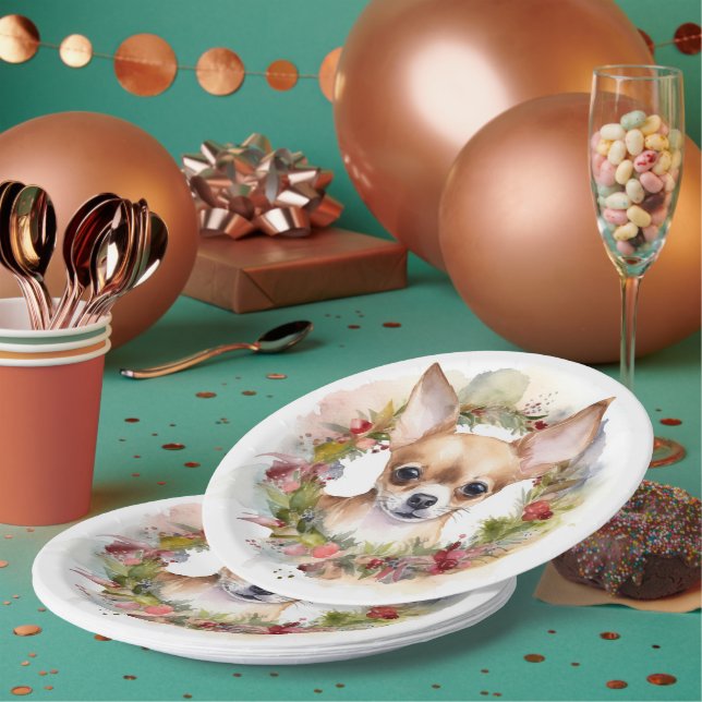 Chihuahua Weihnachtsmann Weihnachtsfest Pappteller (Multi)
