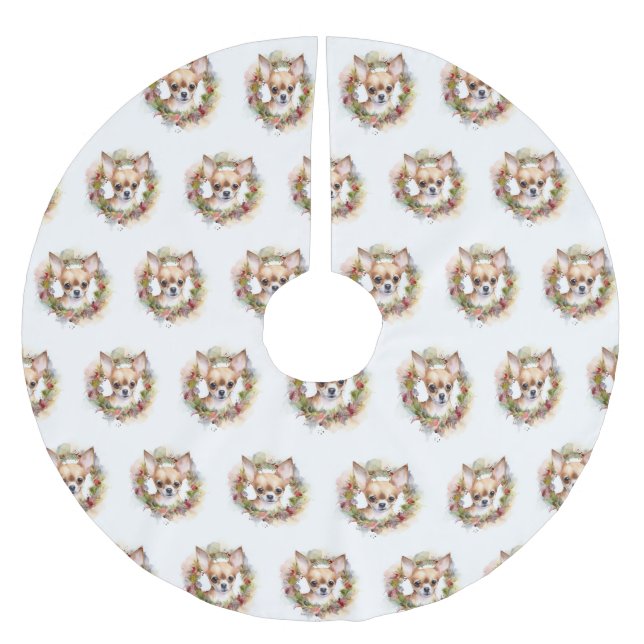 Chihuahua Weihnachtsmann Weihnachtsfest Polyester Weihnachtsbaumdecke (Vorderseite)