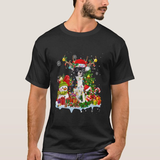 Chihuahua Weihnachtsmannmütze Rentier Weihnachtsbe T-Shirt (Vorderseite)