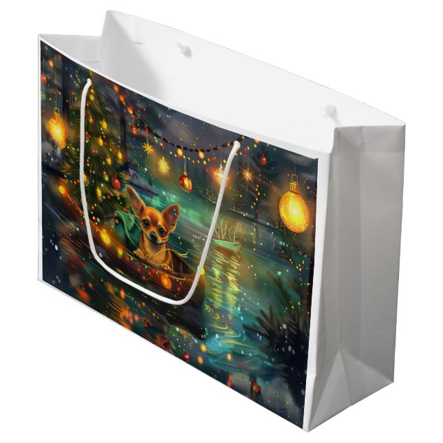 Chihuahua Weihnachtsreise Große Geschenktüte (Vorderseite Schrägansicht)