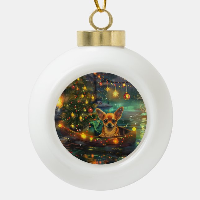 Chihuahua Weihnachtsreise Keramik Kugel-Ornament (Vorderseite)