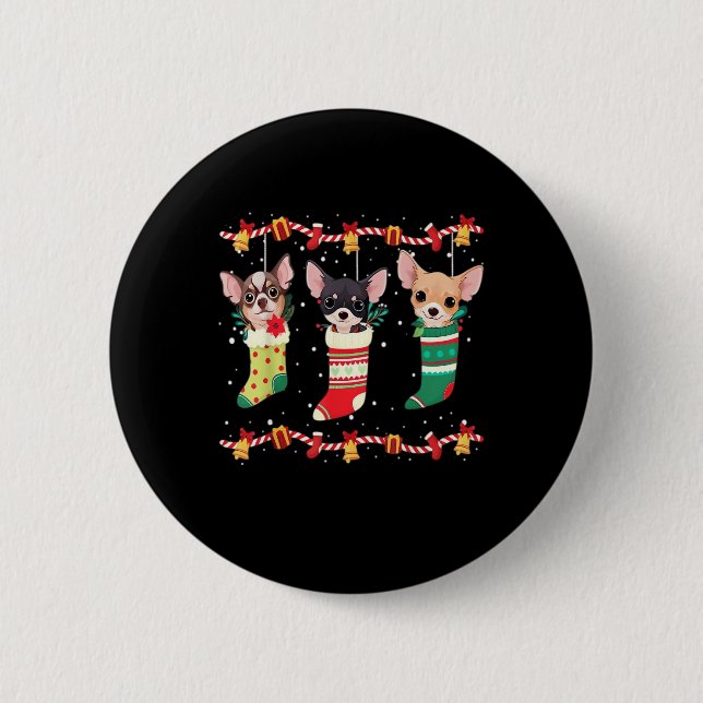 Chihuahua Weihnachtssocken Lights Funny Xmas Dog L Button (Vorderseite)