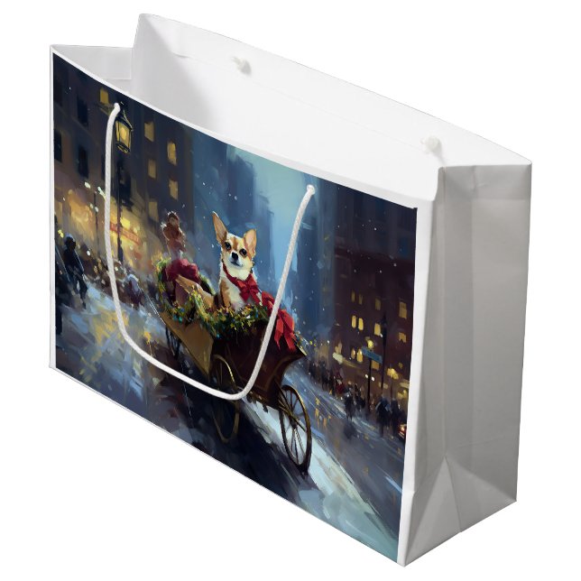 Chihuahua Weihnachtszeit Große Geschenktüte (Vorderseite Schrägansicht)