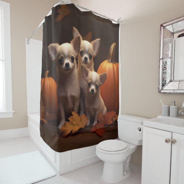Chihuahua Welpe Autumn Delight Pumpkin Duschvorhang (Beispiel)