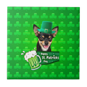 Chihuahua Welpe Dog St. Patrick's Day Green Clover Fliese