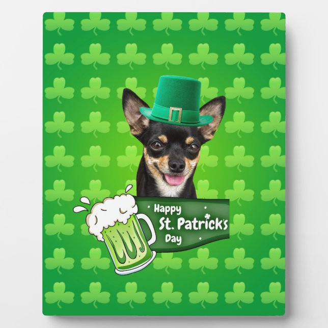 Chihuahua Welpe Dog St. Patrick's Day Green Clover Fotoplatte (Vorderseite)