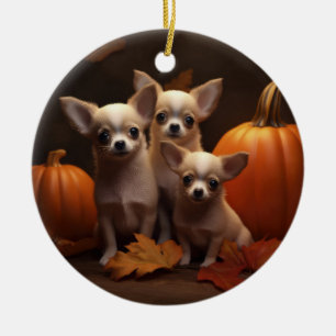 Chihuahua-Welpe Herbstfreude Kürbis  Keramik Ornament