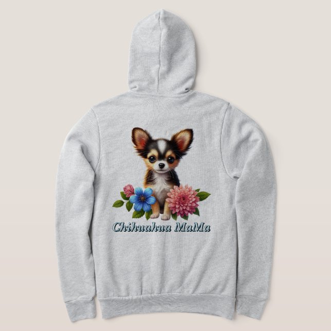 Chihuahua Welpe mit dekorativen Blume Hoodie (AblageHinten)