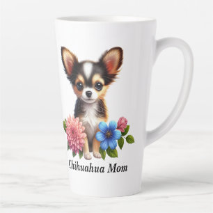 Chihuahua Welpe mit dekorativen Blume Milchtasse