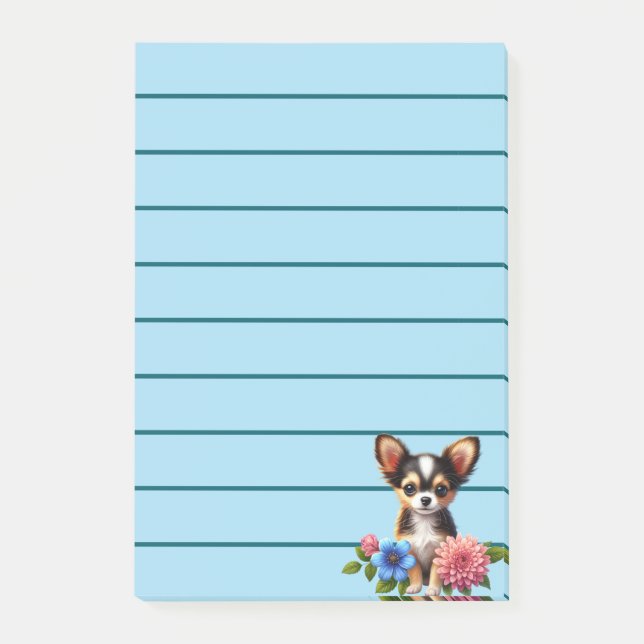 Chihuahua Welpe mit dekorativen Blume Post-it Klebezettel (Vorderseite)