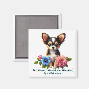 Chihuahua-Welpe mit dekorativen Blumen Magnet