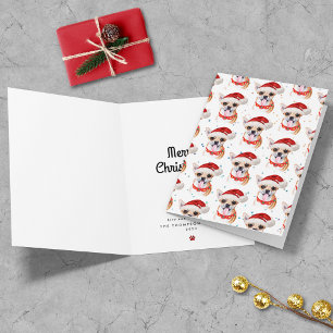 Chihuahua-Welpe mit Santa-Hut Weihnachtsmuster Feiertagskarte