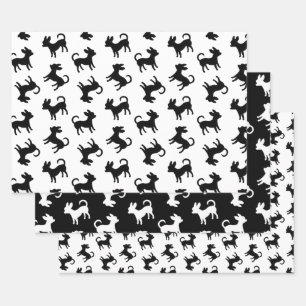 Chihuahua Welpen Klassisches Schwarz-Weiß-Muster Geschenkpapier Set