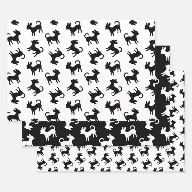 Chihuahua Welpen Klassisches Schwarz-Weiß-Muster Geschenkpapier Set (Set)