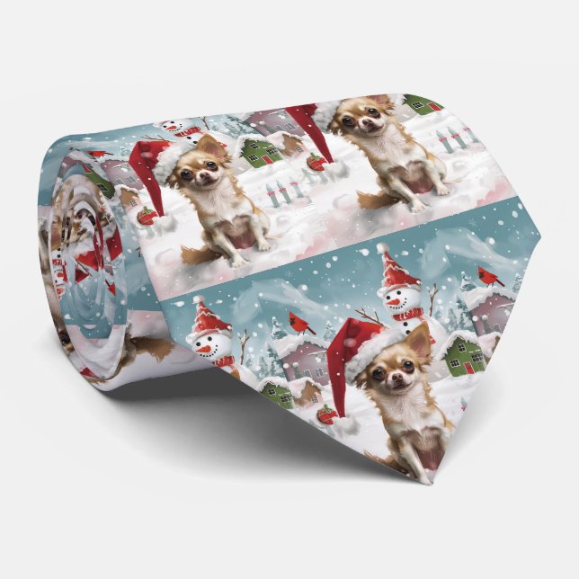 Chihuahua Winter Wonderland Weihnachtsfreude Krawatte (Gerollt)