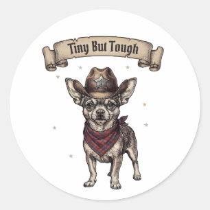 Chihuahua, winzig aber tough, Cowboy-Hund, Western Runder Aufkleber