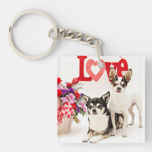 Chihuahuas, Blume und Liebe Schlüsselanhänger