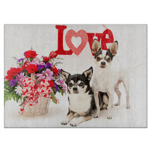 Chihuahuas, Blume und Liebe Schneidebrett