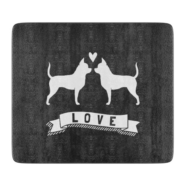 Chihuahuas-Liebe - HundeSilhouetten mit Herzen Schneidebrett (Vorderseite)