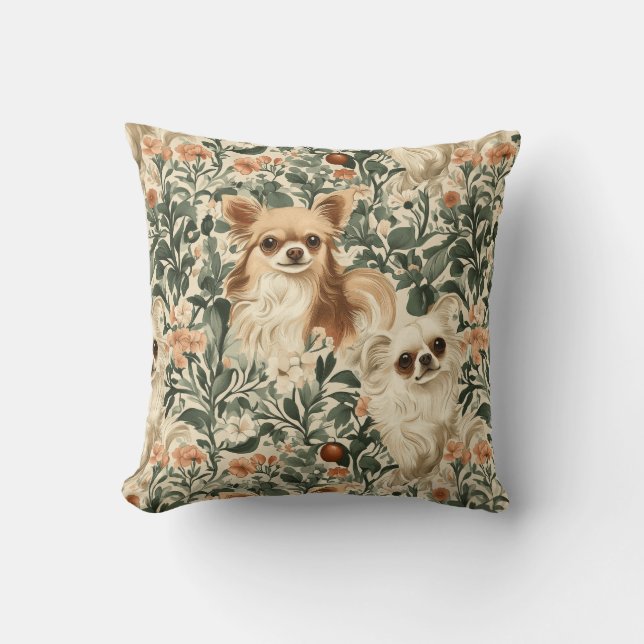Chihuahuas William Morris-Stil, blühend Kissen (Vorderseite)