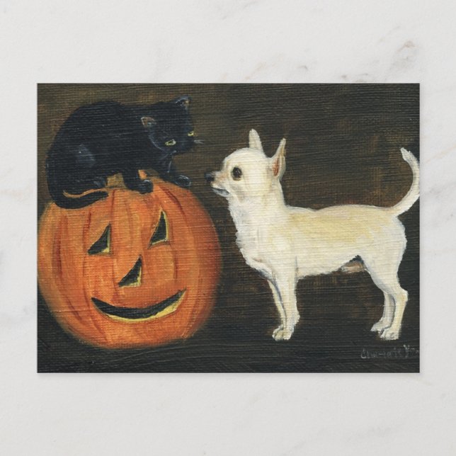 "Chihuahus Halloween" Hundskunst Postkarte (Vorderseite)
