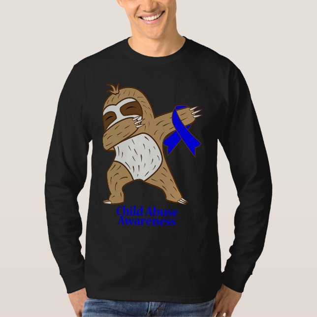 Child Abuse Awareness Ribbon Dabbing Sloth Warrior T-Shirt (Vorderseite)