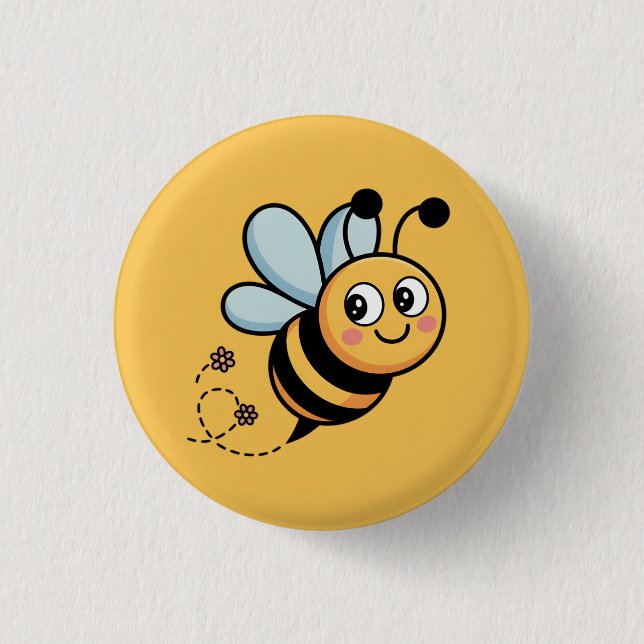 Child-Friendly Bee Mascot with Dotted Trail Button (Vorderseite)