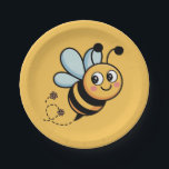 Child-Friendly Bee Mascot with Dotted Trail Pappteller<br><div class="desc">Bring a buzz of happiness to your next celebration with this adorable cartoon bumblebee illustration. Featuring a friendly,  smiling bee with rosy cheeks and a playful dotted flight path,  this design is perfect for creating a cohesive look for "Bee-day" parties,  baby showers,  or nursery decor.</div>