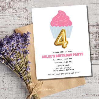 Child Girl Cupcake 4. Geburtstags-Party Einladung