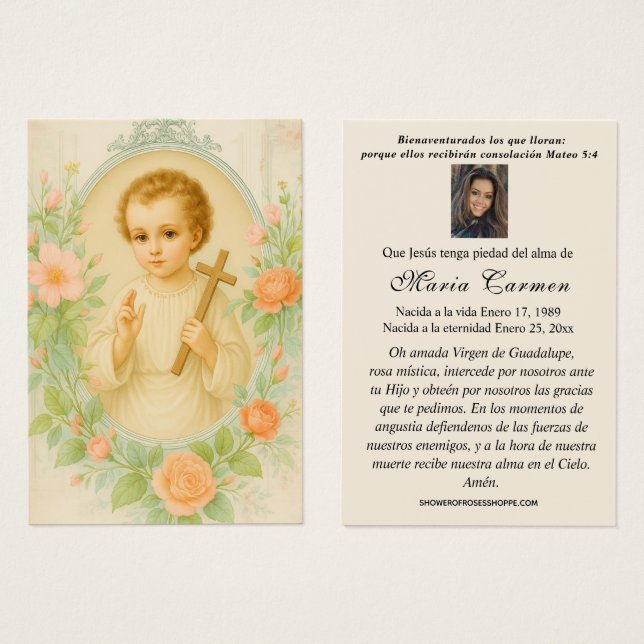 Child Jesus Guadalupe Spanish Funeral Prayer (Vorne & Hinten)