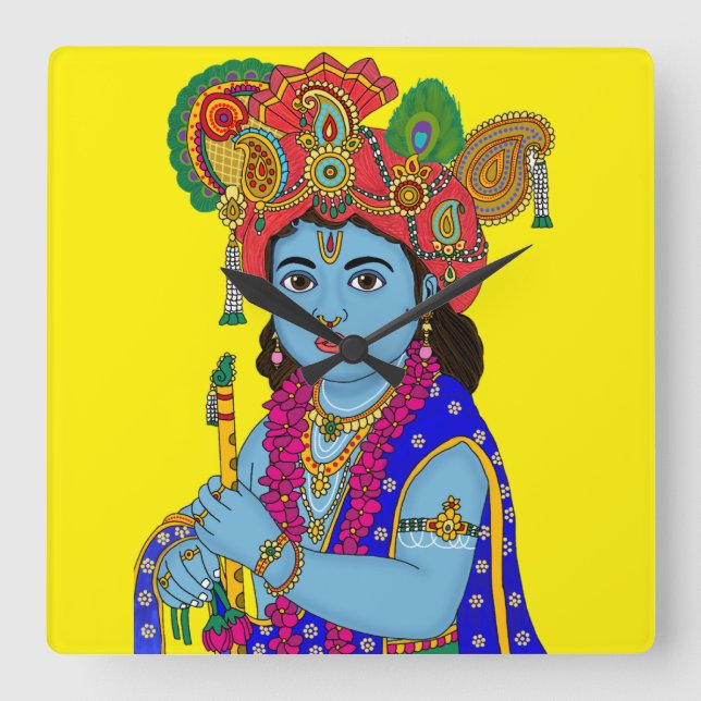 Child Krishna Wall Clock Quadratische Wanduhr (Vorderseite)