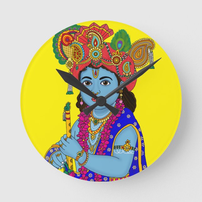 Child Krishna Wall Clock Runde Wanduhr (Vorderseite)