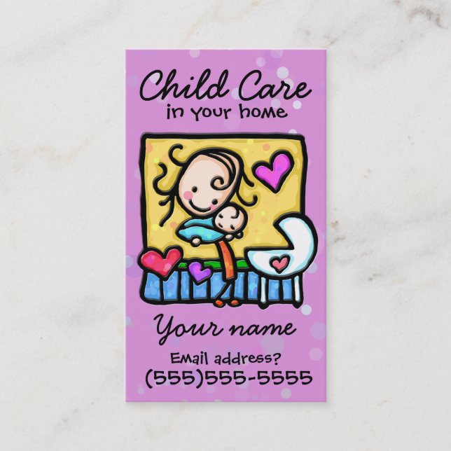 Childcare. Garde d'enfants. Babysitter. Carte (Devant)
