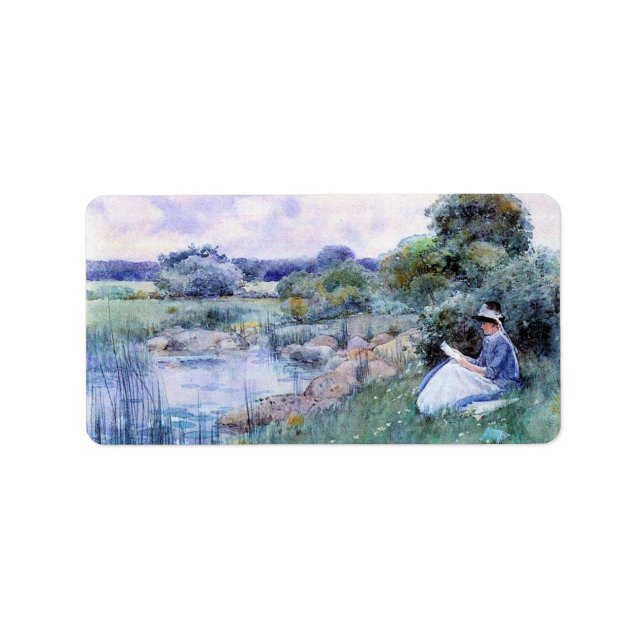 Childe Hassam - Lesen von Frauen Adressaufkleber (Vorne)