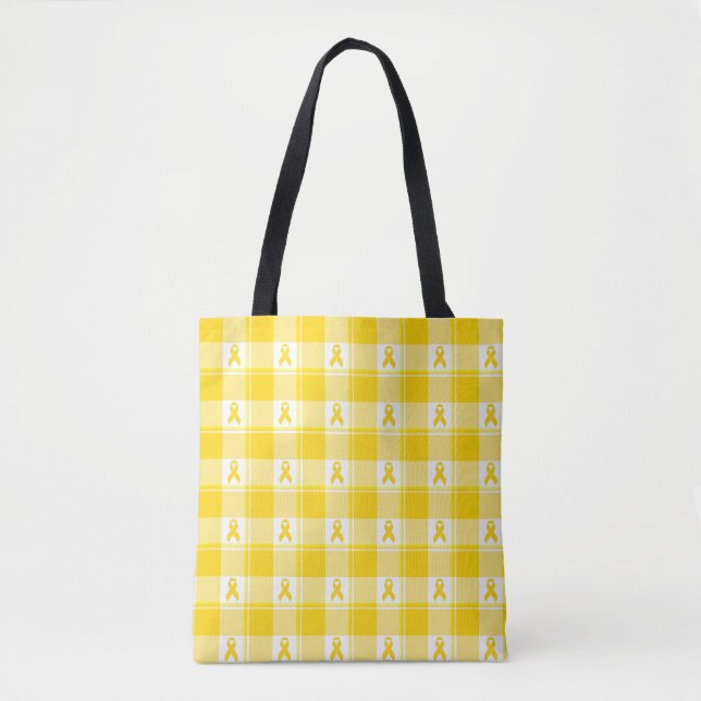 Childhood Cancer Awareness Plaid Gold Ribbon Tasche (Vorderseite)
