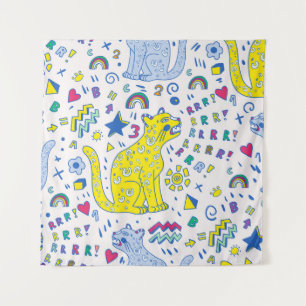 Childisch-Tiger und Regenbogenmuster Wandteppich
