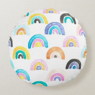 Childischer Regenbogen, Wasserfarbe Kindermuster. Rundes Kissen