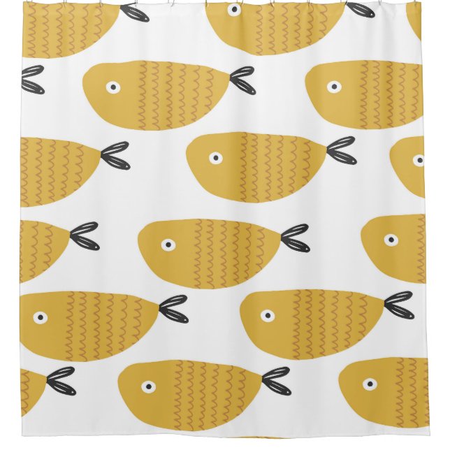 Childisches Muster, sonnige Fische. Duschvorhang (Vorderseite)