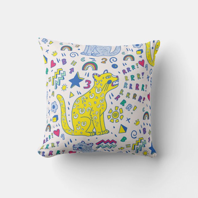childish pattern with tiger,letters,rainbows,numbe kissen (Vorderseite)