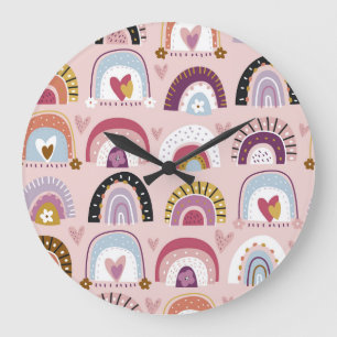 Childish Rainbows Blume Herz-Muster Große Wanduhr