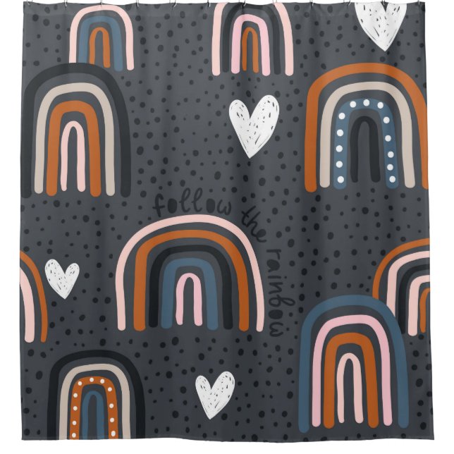 Childish seamless pattern with hand drawn rainbow, duschvorhang (Vorderseite)