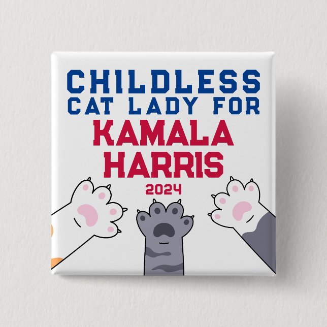Childless Cat Lady Kamala Harris 2024 Cat Paws Button (Vorderseite)