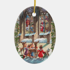 Children at the Church Window Christmas Keramik Ornament